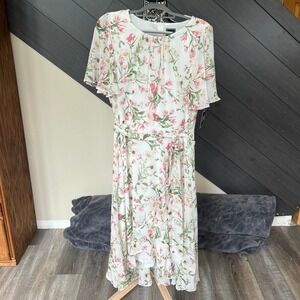 JH Short Sleeve Dress Floral Sheer/Ruffles